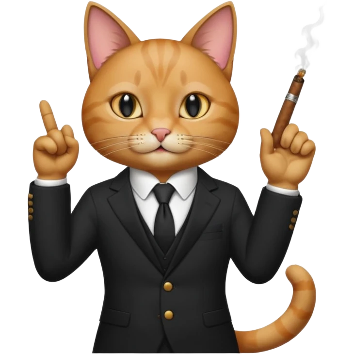 A cat in the black suite with a cigar in a paw with the other paw in the "classic" hand gesture with a "classic" face. emoji