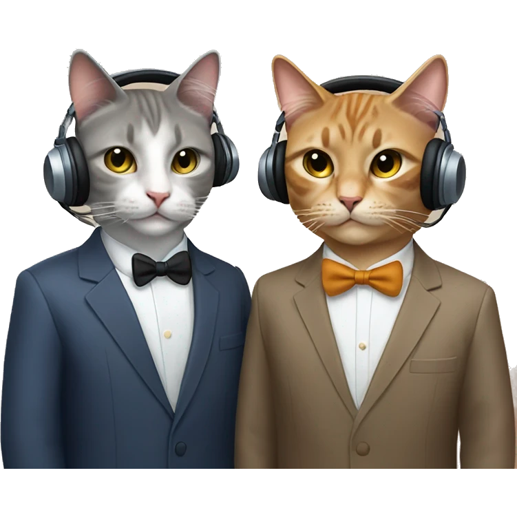 podcast with 2 male cats well-dressed wearing headsets  emoji