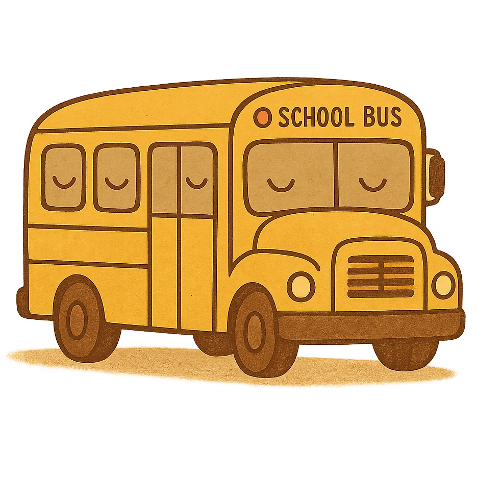 school bus, bright yellow, cartoon style emoji