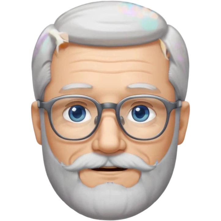 Create me an emoji of an old man. Gray really short size hair. Gray follow-up full beard. Squarer Glasses. Blue eyes. Little smile emoji