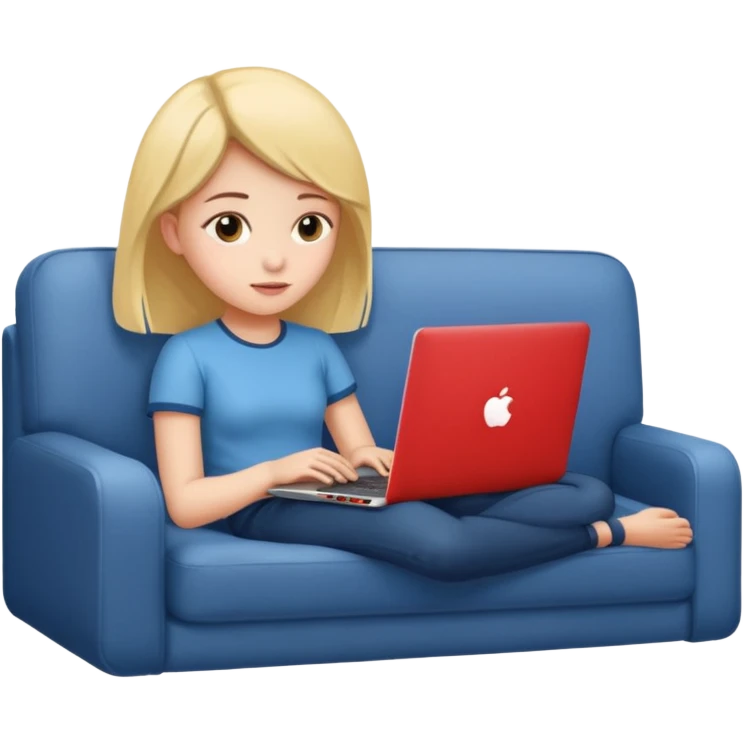 A girl is lying on the couch with a laptop, working emoji