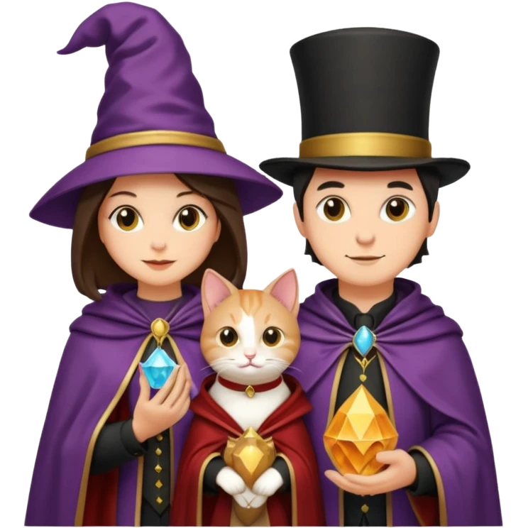 magician couple and their pet cat emoji