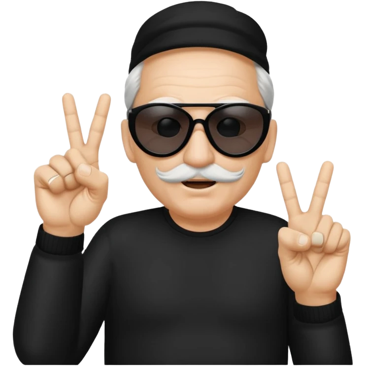 Some white old guy with a mask on and black shades with it also holding up the middle fingers emoji