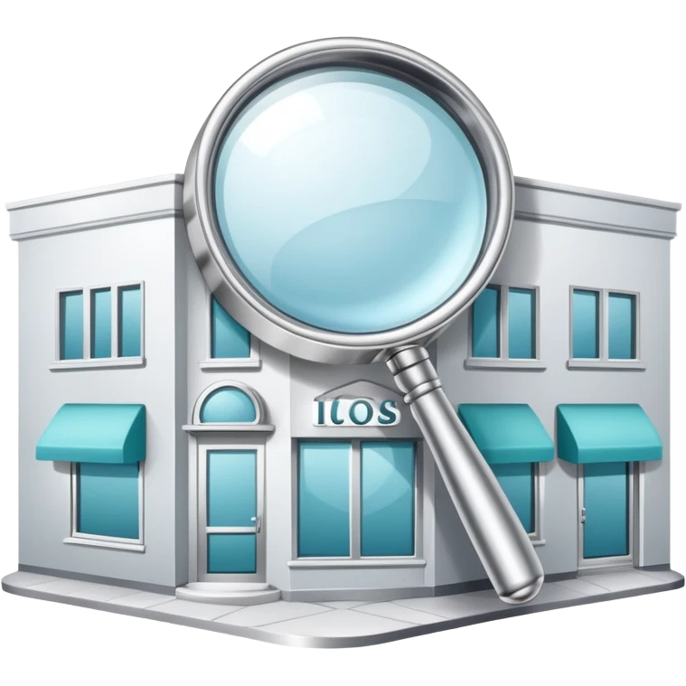 magnifying glass over a beauty salon building emoji