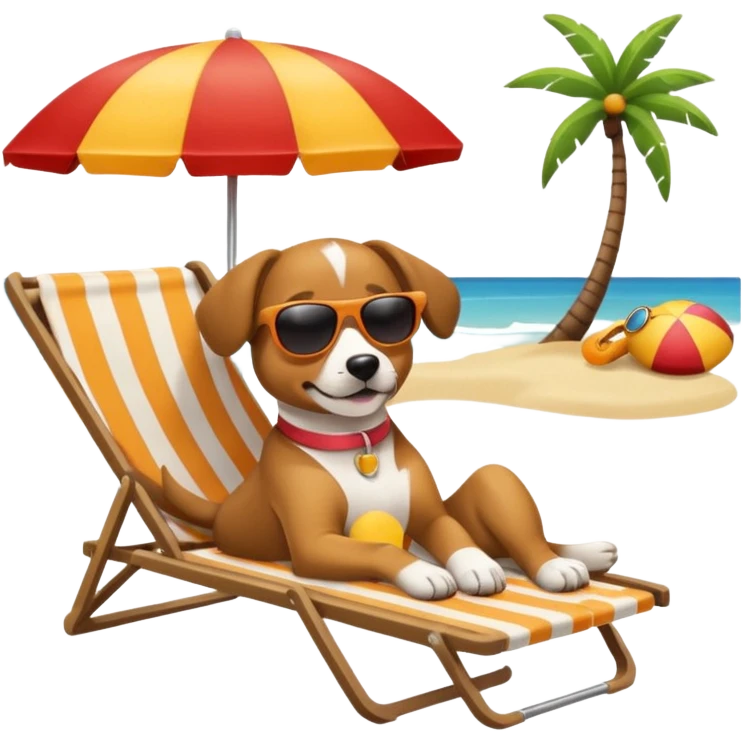 dog lying beside beach on chair with sunglasses emoji