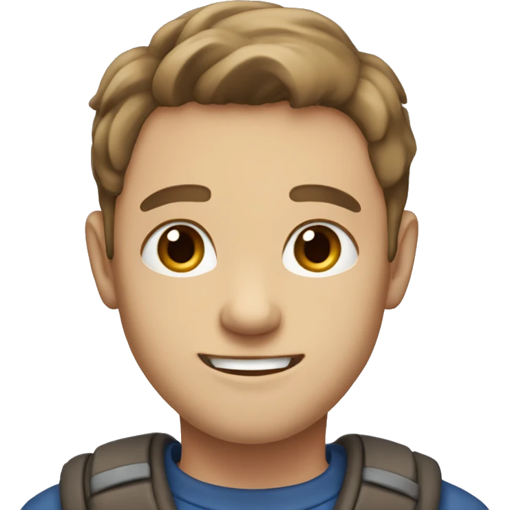 A 16 old boy with brown hais and blue grey eyes emoji