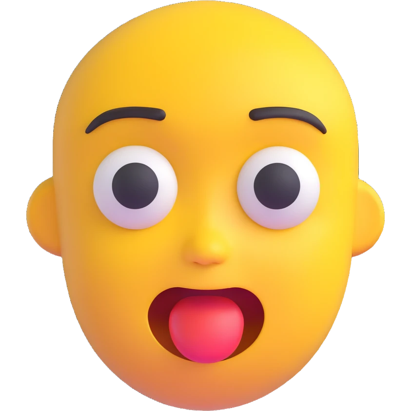 small yellow face with exaggerated expression, 3D microsoft emoji style emoji