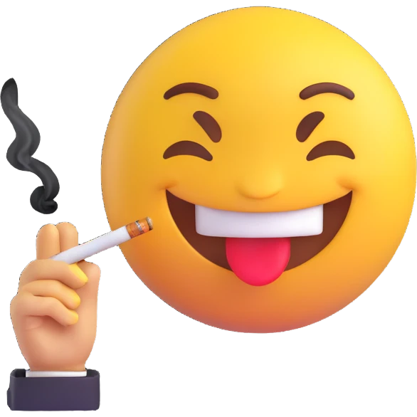 happy emoji character with a cigarette, making a good trade, expressive and cheerful emoji