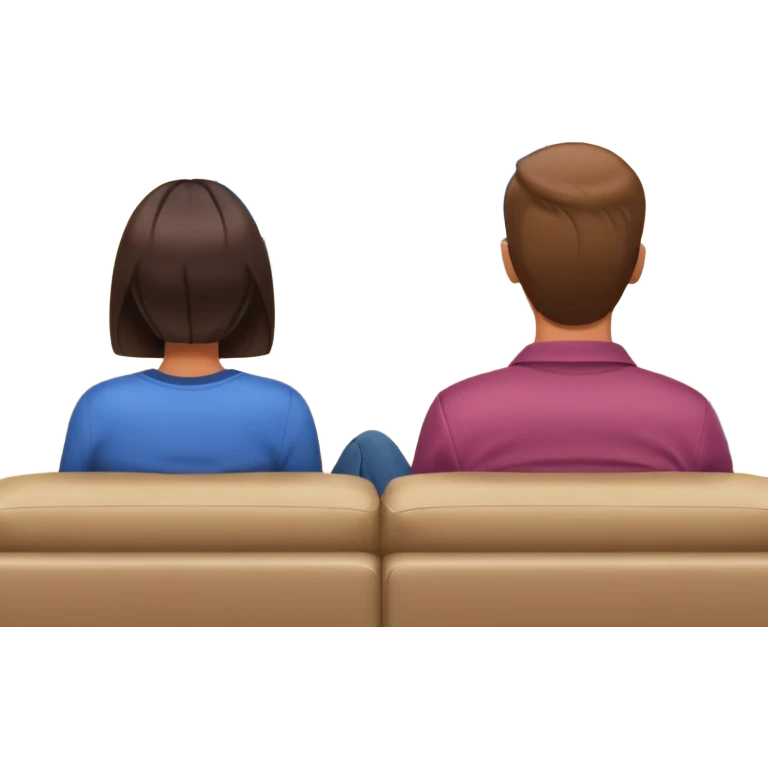 A man and a women photographed from behind, sitting on a sofa and watching the news on TV on a modern flat screen. The setting is a living room. emoji
