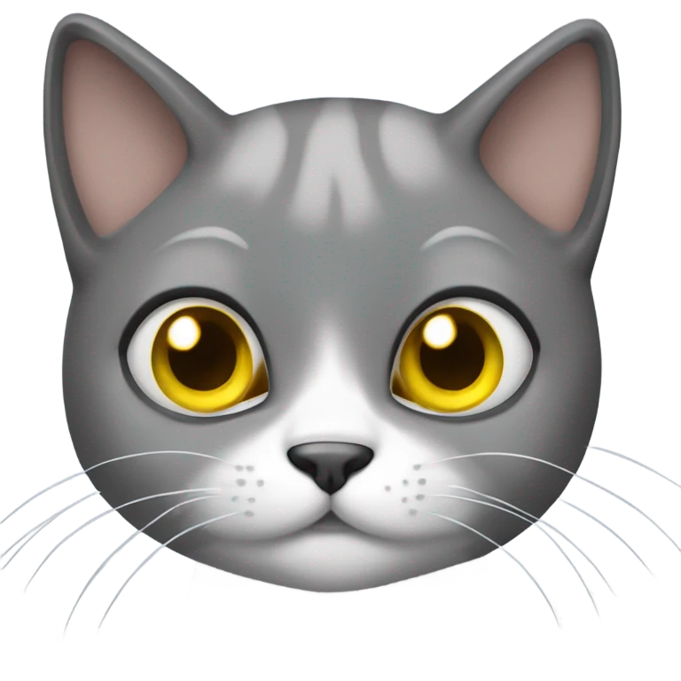 A cute gray cat with yellow eyes and a white neck holds a turd in its paws emoji