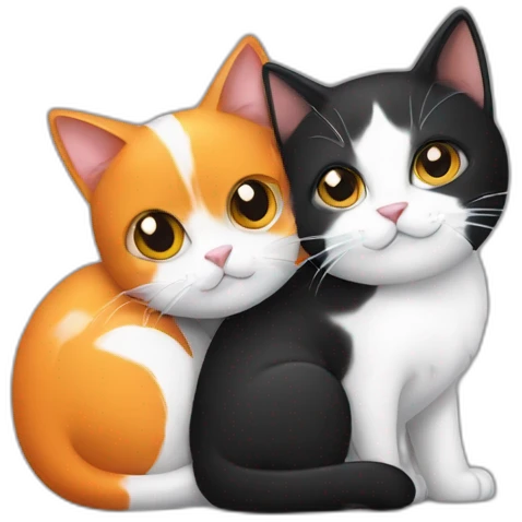 orangeand a black and white cat hugging emoji