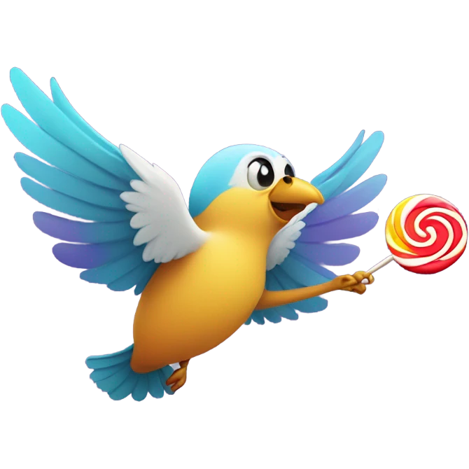 Bird flying plane with a lollipop emoji