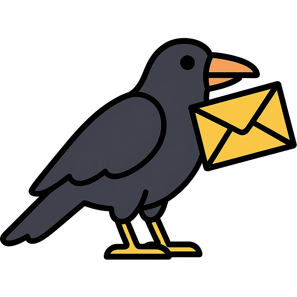 raven holding a letter in its beak colored icon emoji