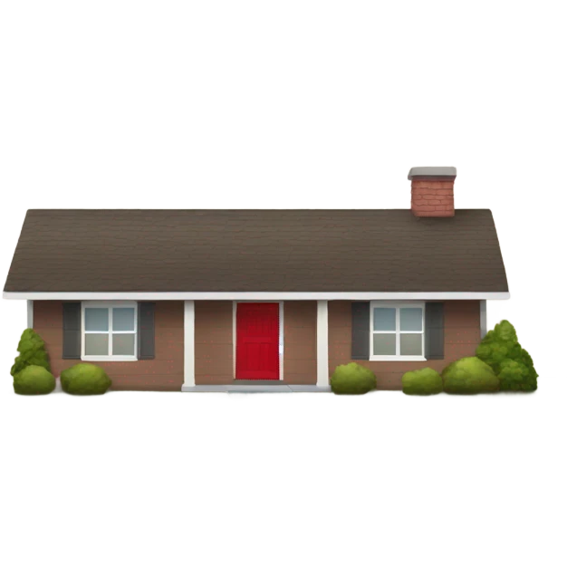 Brown colored ranch style house with a red  front door  emoji