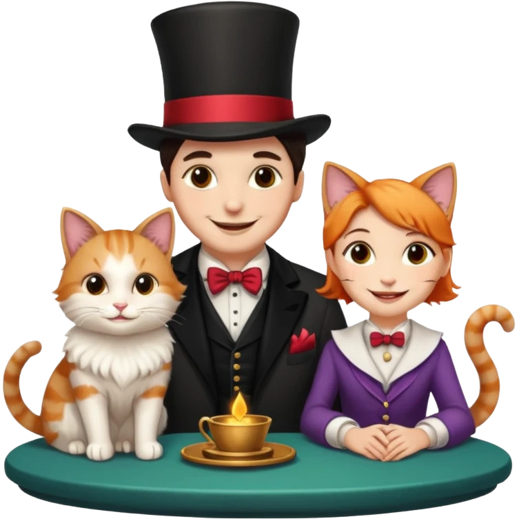 magician couple and their pet cat emoji
