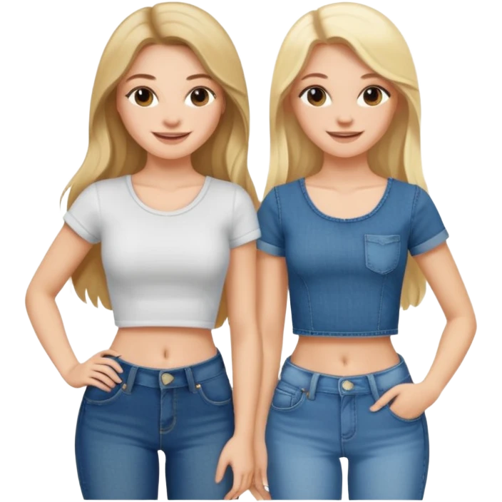 a long hair brunette white girl and a blonde girl in jeans and crop tops smiling friends emoji