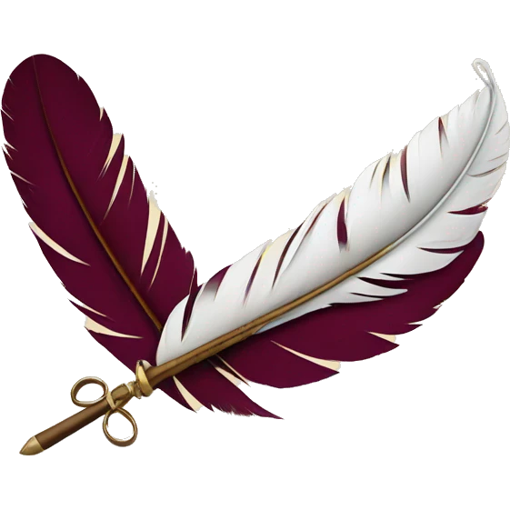 a feather quill and an open burgundy SCROLL emoji