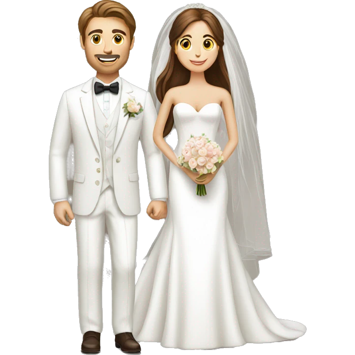 Groom with white suit and bride with long brown hair emoji
