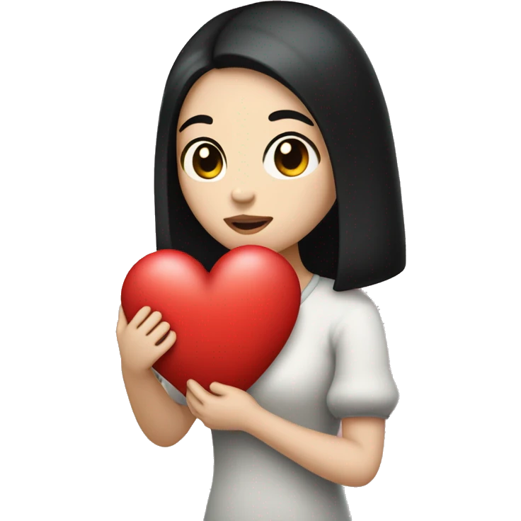 Pale girl with black hair holding heart in her hands  emoji