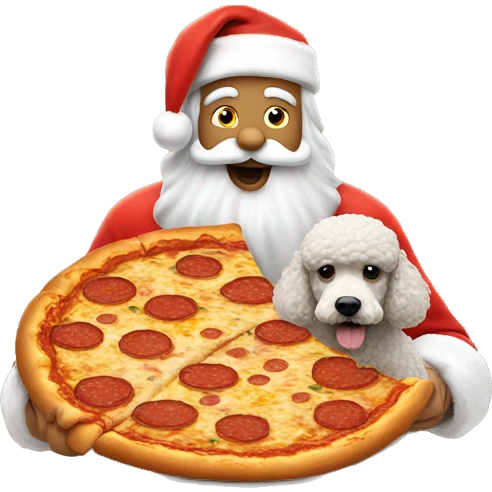 santa claus eating a whole pizza with a poodle on his head emoji