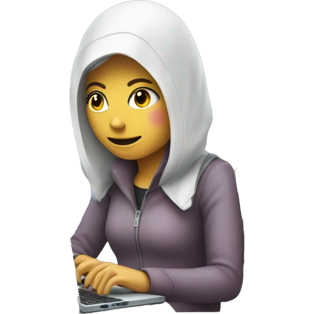female hacker typing on a computer that has the words AI on it emoji