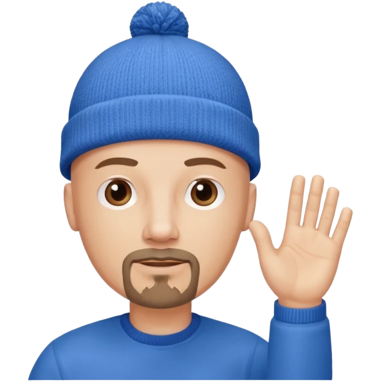 White bald with regular goatee hand raised blue knit cap emoji