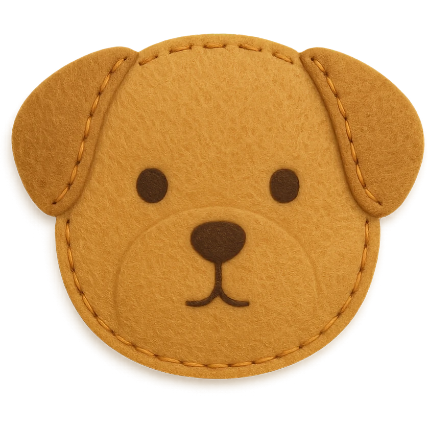 <StylePrompt>
  <Name>Minimal Felt Appliqué Icon</Name>
  <Description>
    A simplified plush icon style with soft felt textures, minimal facial features, and gentle stitching. Focuses on iconic shapes with low visual complexity for maximum clarity at small sizes.
  </Description>
  <VisualProperties>
    <Material>Felt</Material>
    <Texture>Soft, matte surface with faint fiber detail</Texture>
    <Stitching>
      <Type>Thin thread</Type>
      <Color>Muted orange or brown</Color>
      <Pattern>Sparse edge stitching only</Pattern>
    </Stitching>
    <Padding>Low to moderate—slightly puffy but not high-relief</Padding>
    <Edges>Smooth, rounded</Edges>
    <ColorPalette>
      <Primary>Warm yellows, oranges, and browns</Primary>
      <Accent>Minimal dark brown for eyes and nose</Accent>
      <Background>Plain or soft gradient, off-white preferred</Background>
    </ColorPalette>
  </VisualProperties>
  <FacialFeatures>
    <Eyes>Small circles, dark brown</Eyes>
    <Nose>Simple dot or triangle</Nose>
    <Mouth>Omit or use curved line only</Mouth>
    <DetailLevel>Low</DetailLevel>
  </FacialFeatures>
  <Rendering>
    <Lighting>Flat and soft, minimal shadows</Lighting>
    <Perspective>Side or front profile, no complex angles</Perspective>
  </Rendering>
  <Applicability>
    <SubjectType>Animals, objects, icons</SubjectType>
    <OutputFormat>Flat icon or patch-style asset</OutputFormat>
  </Applicability>
</StylePrompt>


{subject} = dog emoji