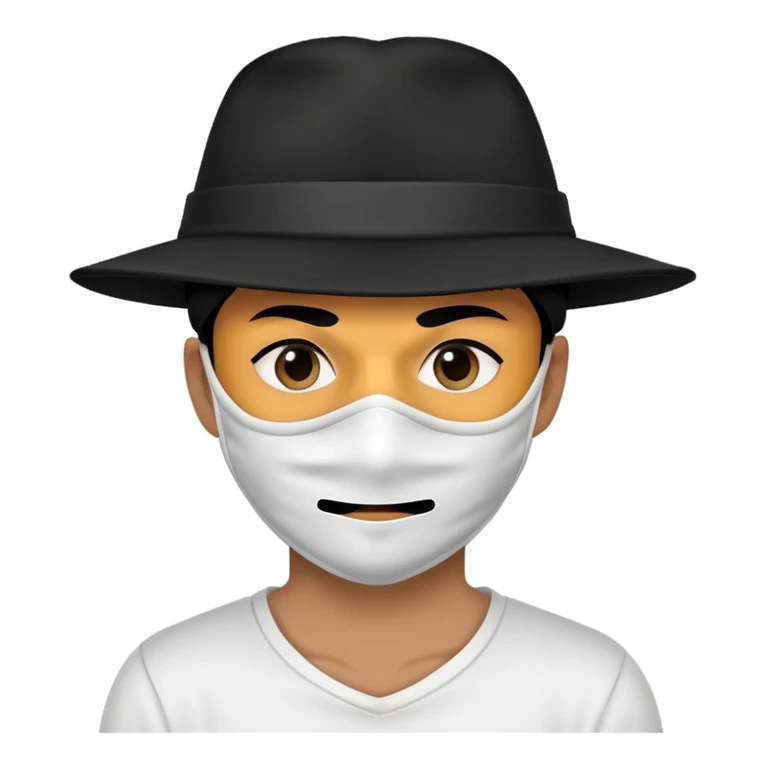 Thief wearing a white shirt with black lines and a black hat with a colored mask emoji