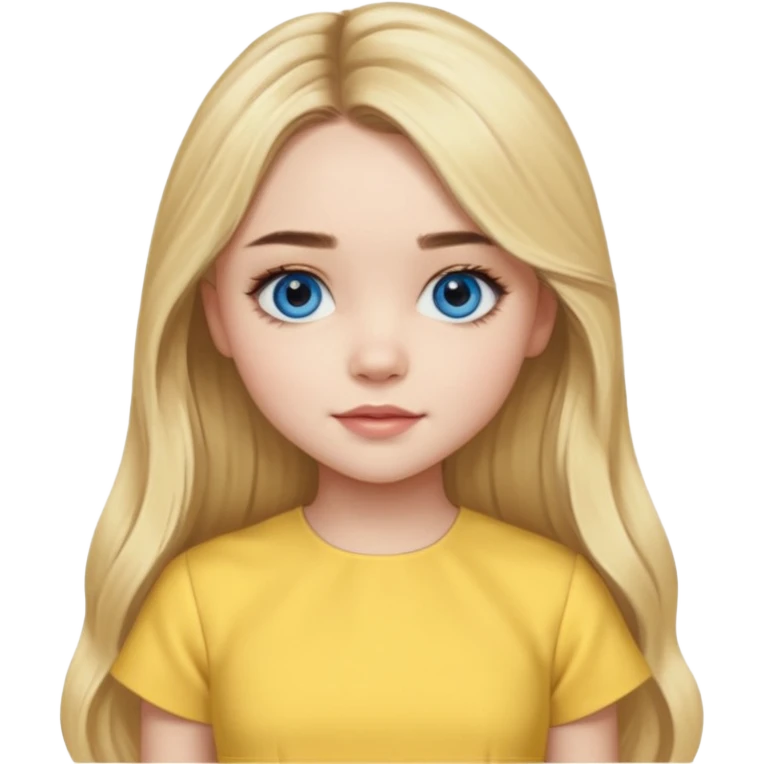 Sabrina Carpenter blue eyes, long blonde hair, yellow a-line dress emoji