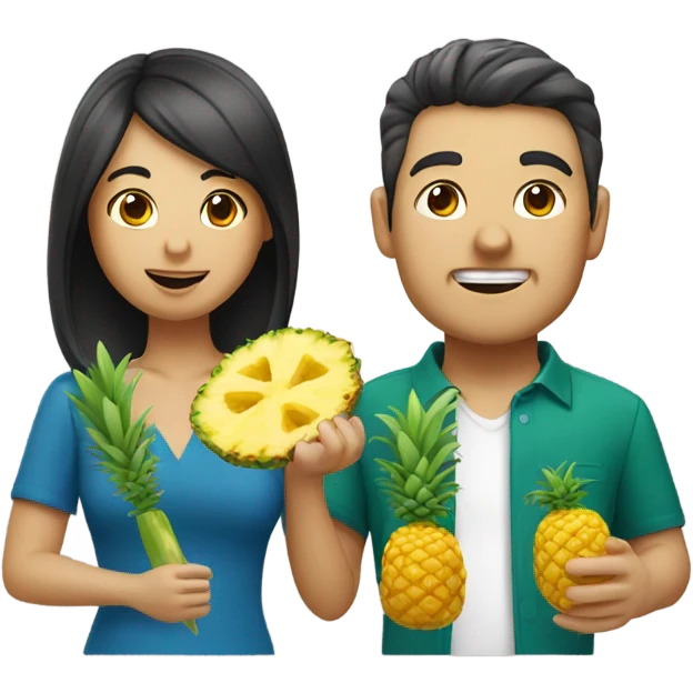 Italian man and Asian woman eating pineapple emoji