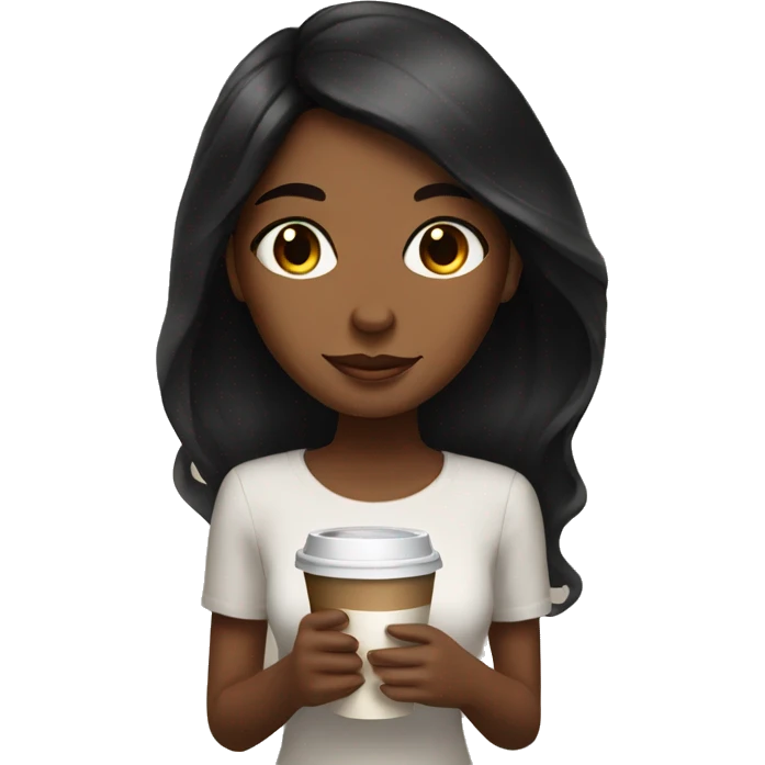 Brown skin girl with long black hair and a coffee emoji