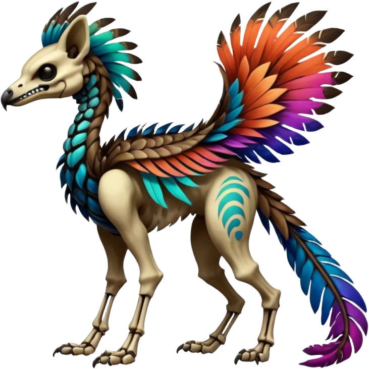 Rare colorful gradients colored realistic dark edgy glossy shiny tropical tribal patterned feathery skeletal badass epic pretty beautiful handsome gorgeous aesthetic colorful vibrant Vernid-Trico-species-Fakemon-creature by LiLaiRa, 4 legs, 1 tail, random markings, (full body) emoji