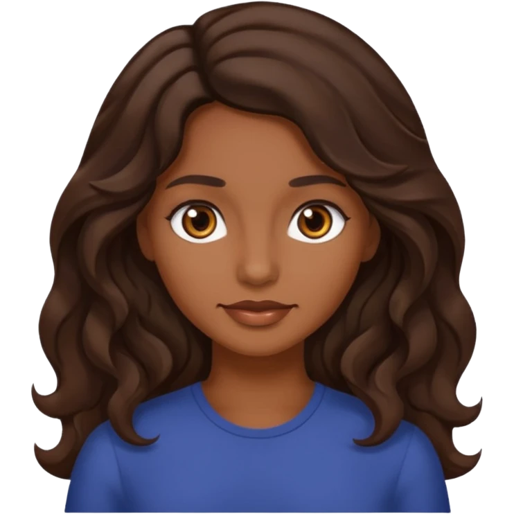 mujer trigueña oscura ,  pelo ondulado,  pelo largo  color marron oscuro, ojos marrones oscuros emoji