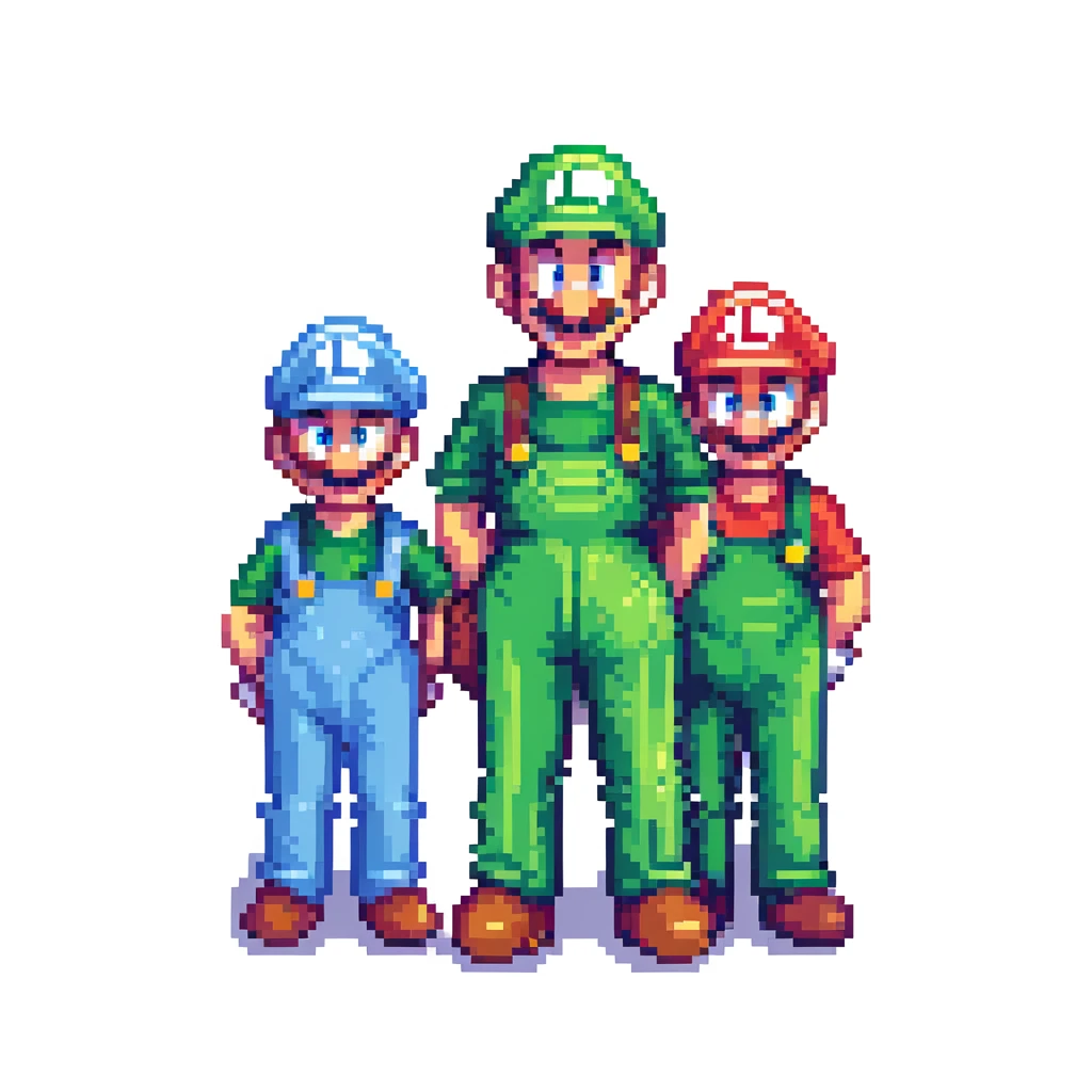 Mario and Luigi standing together, pixel art style emoji