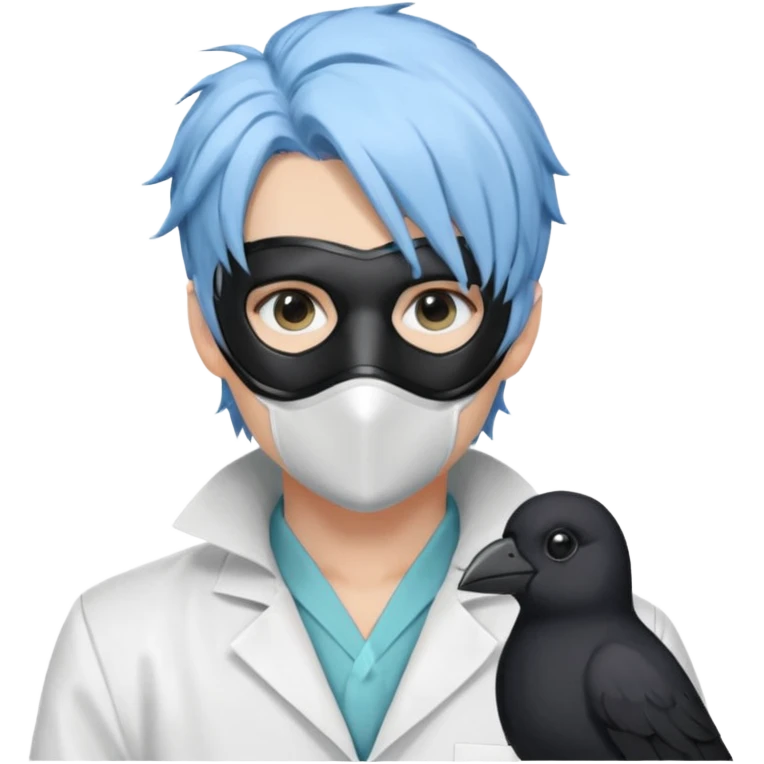 Handsome sexy adult anime man with light-blue hair and a black bird beak mask that covers whole face, wearing a white lab coat (Il Dottore from Genshin Impact) emoji