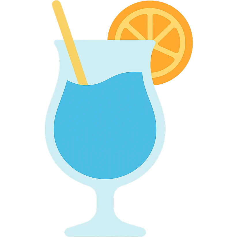 blue curaçao tropical cocktail in a hurricane glass, flat vector illustration emoji