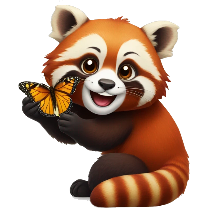 Red panda play with butterfly  emoji