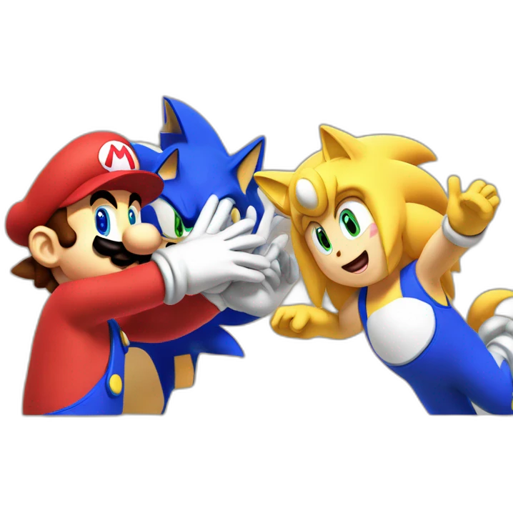 Mario and Sonic high fiving emoji