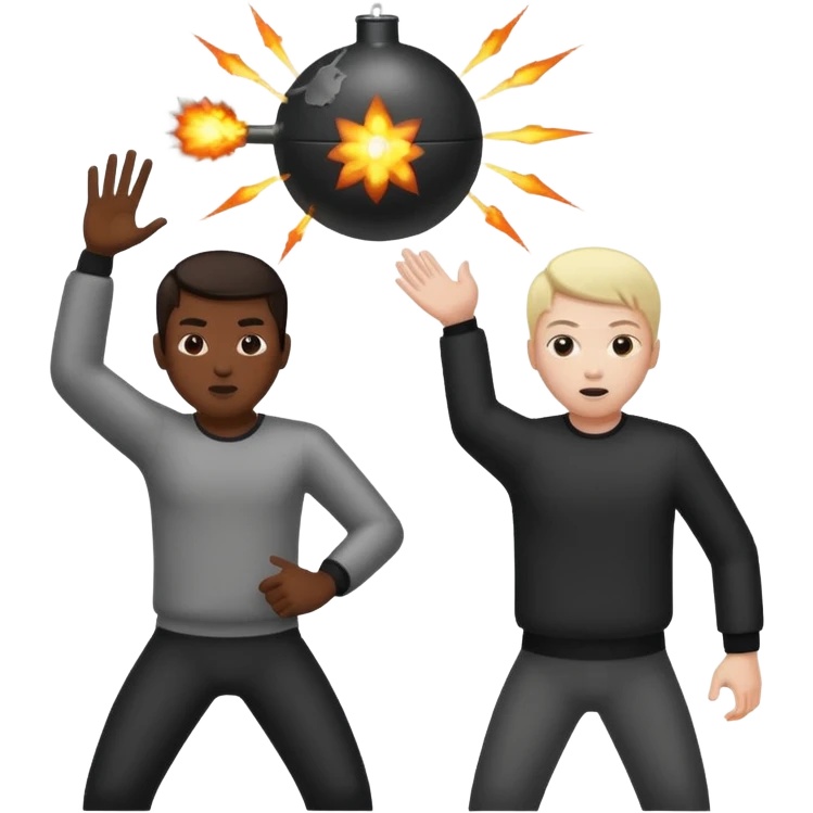 Asian throwing bomb at white person emoji