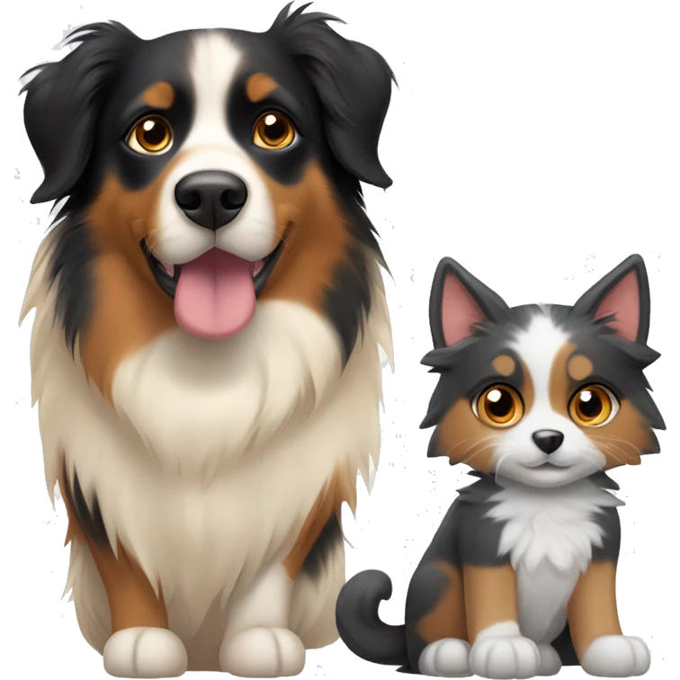 A calico cat next to a black and tan Australian Shepard dog emoji