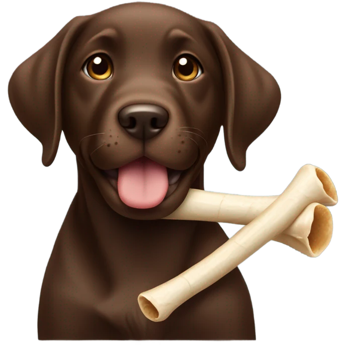Chocolate lab puppy with bone emoji