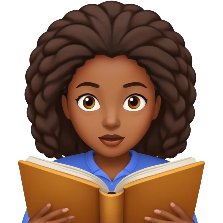 A black woman with a look of astonishment on her face, reading a book. emoji