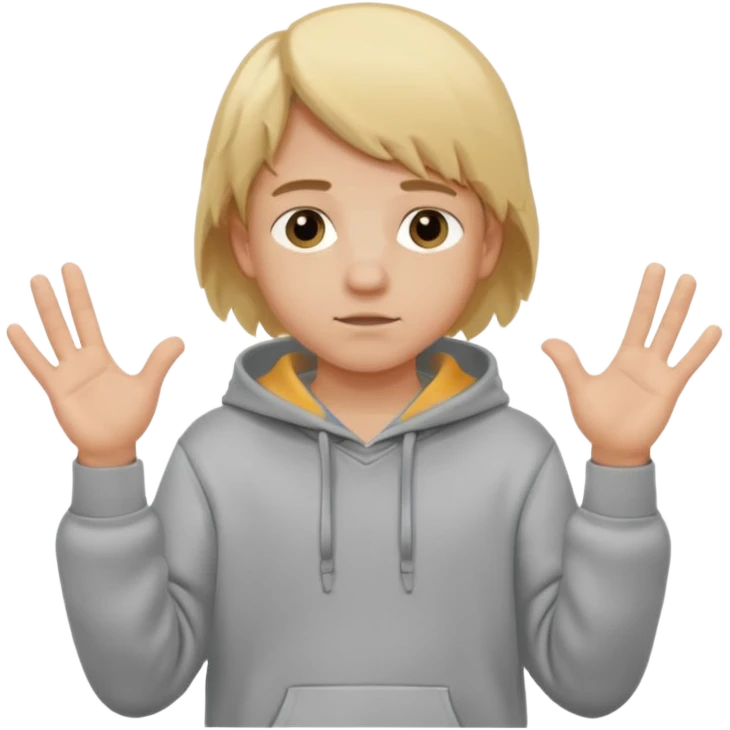 Emoji of a kid with blonde hair and a grey hoodie holds a six in his left hand and a seven in his right emoji