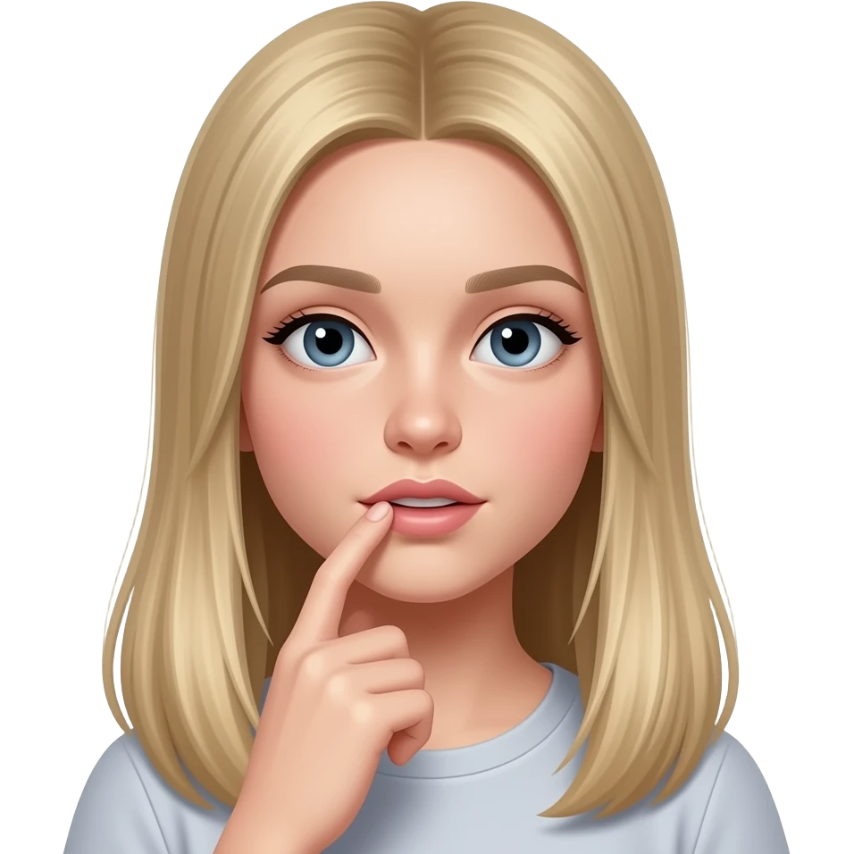 que se muerda el dedo la chica un poco mar realista el pelo rubio y largo lacio nariz perfecta emoji