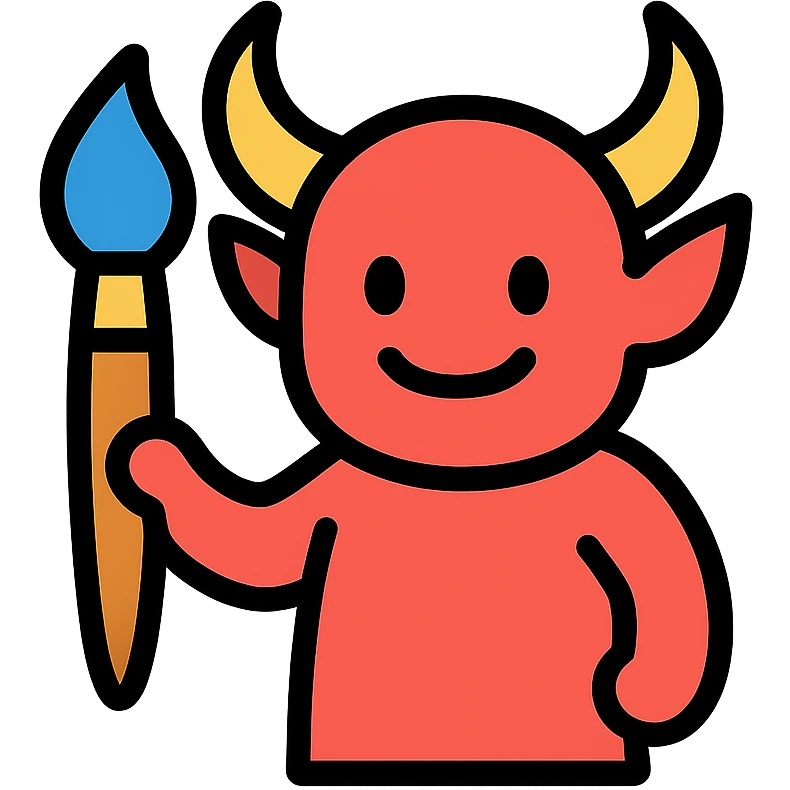 color outline icon of a demon with a paintbrush emoji