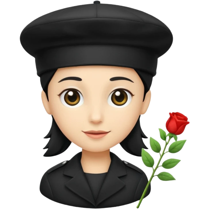 black beret with a small stem emoji