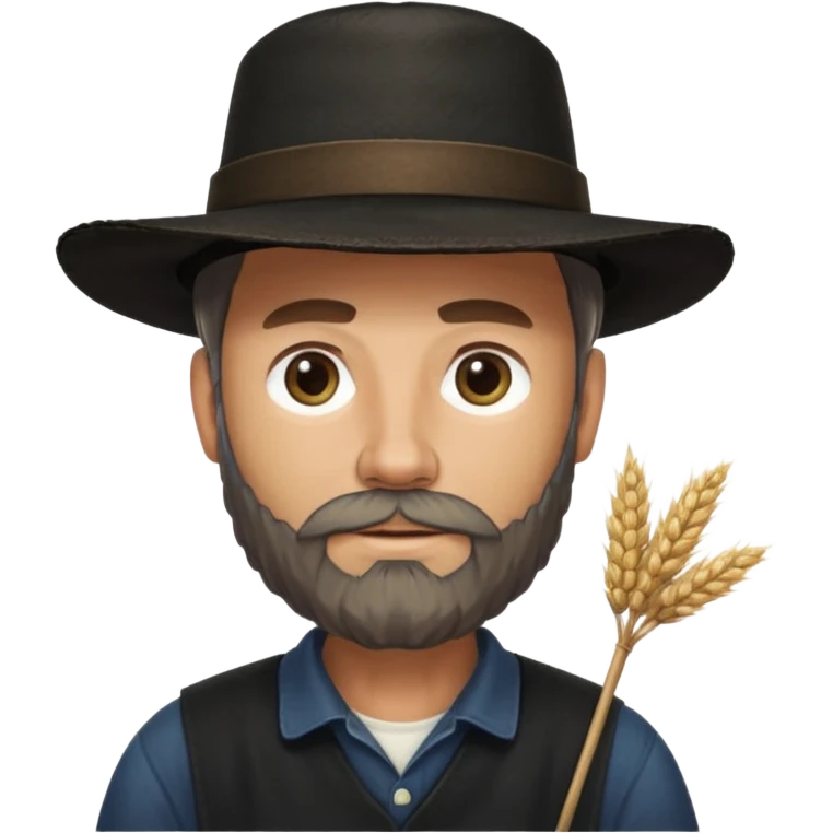 Puritan farmer male middle age with beard black clothes straw hat amish emoji