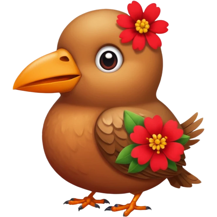 A bird carrying a red flower and heart on its mouse  emoji