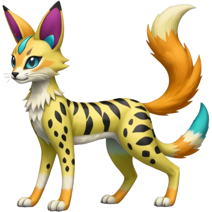 Colorful Meloetta-Vernid-Sergal-Serval-Pokémon-Fakémon-fusion-hybrid-creature emoji