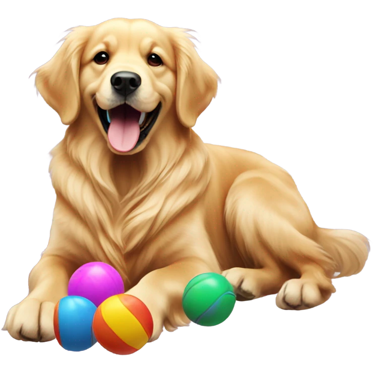 Golden retriever dog with a toy emoji